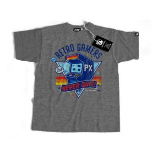 Retro Gamers Never Quit Arcade T-Shirt – Distressed Vintage Graphic Tee